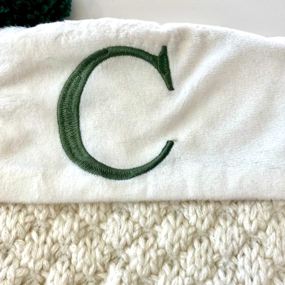 North Pole Trading Company Ivory Knit C Monogrammed Tassel Christmas Stocking - Picture 4 of 6